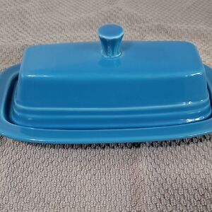 Fiestaware Homer Laughlin Vibrant Peackcok Blue Vintage Butter Dish